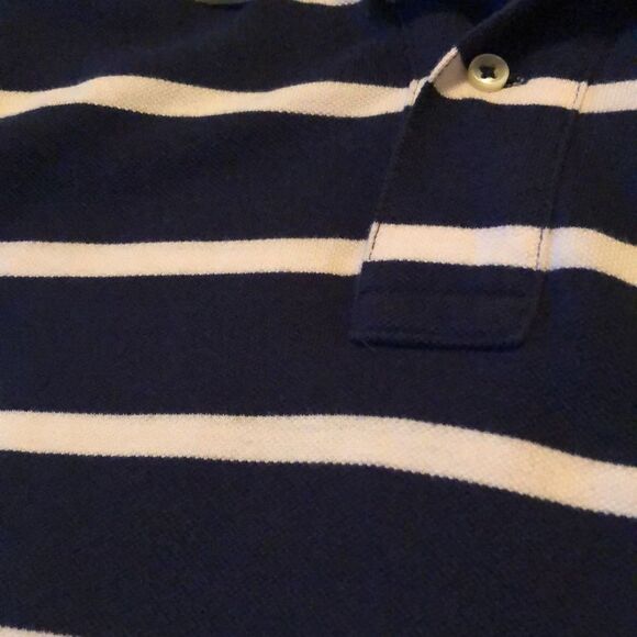 POLO RALPH LAUREN Navy and White Striped Cotton Polo Shirt Size Extra Large - Picture 6 of 8